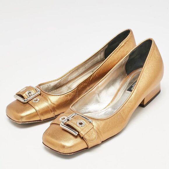 Dolce & Gabbana Metallic Gold Leather Block Heel Pumps Size 39